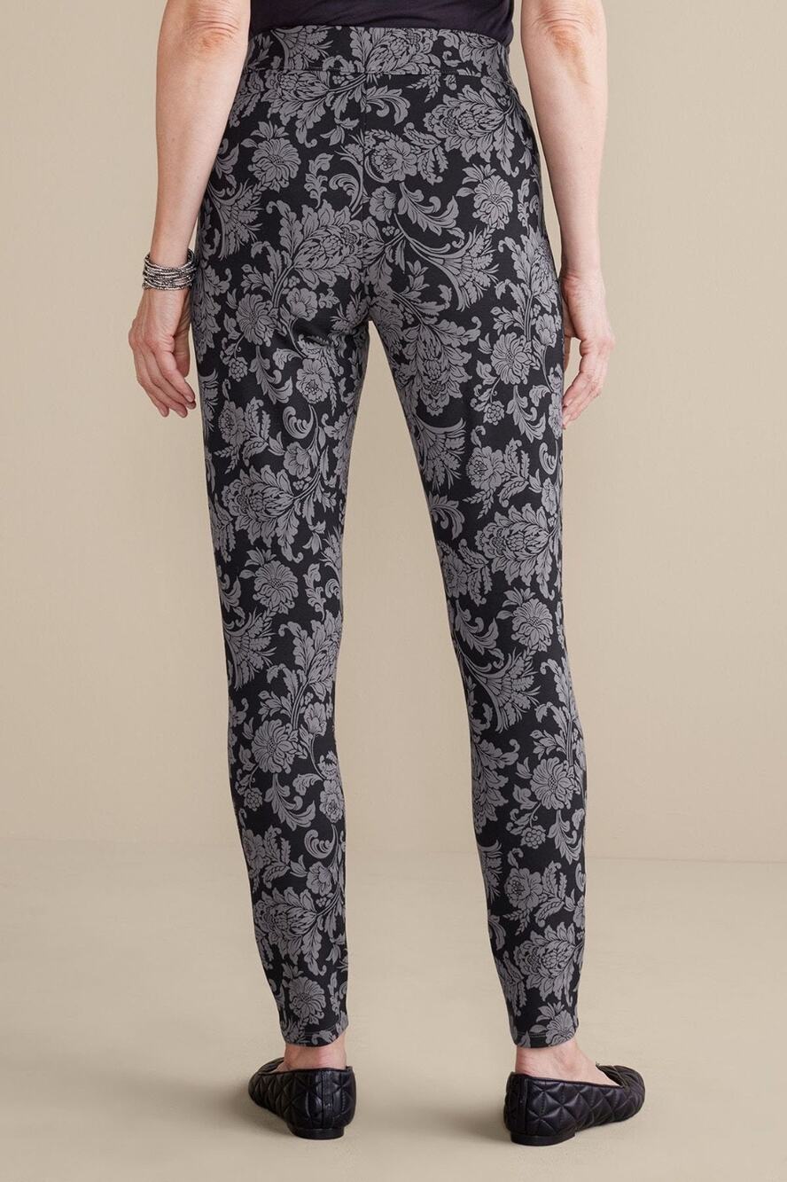 Soft Surroundings Leggings Women Size XL Black Floral SoftEssential Ponte Ankle